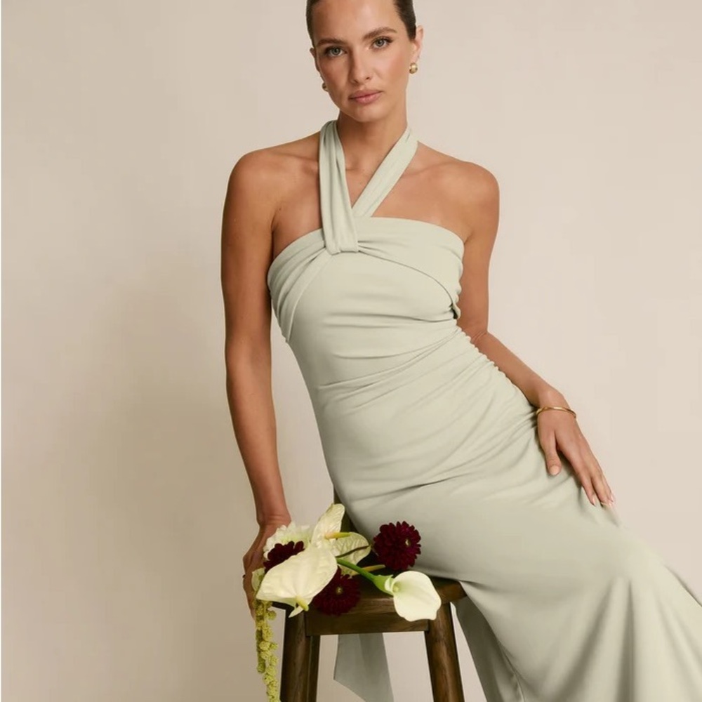 Twist-Neck Sage Maxi Dress (new with tags/ never worn)